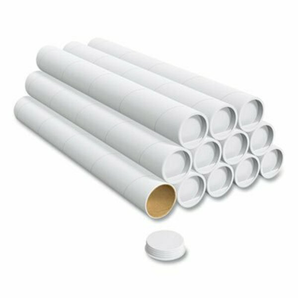 Coastwide Professional MAILING TUBE WITH CAPS, 24in LONG, 3in DIAMETER, WHITE, 12PK 558420